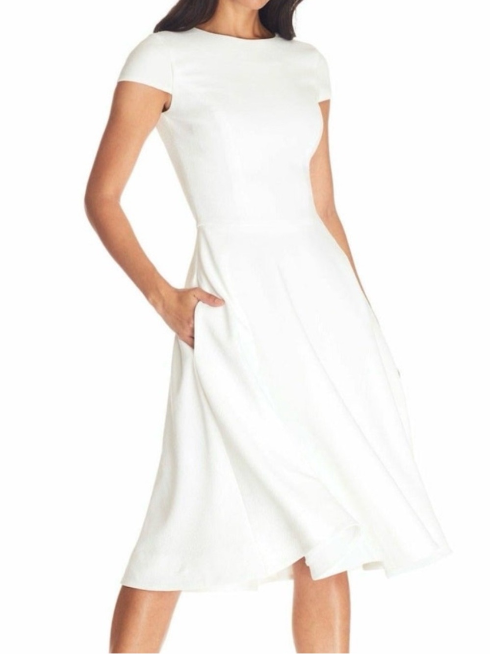 NWT Dress the Population White Midi Fit-and-Flare Dress